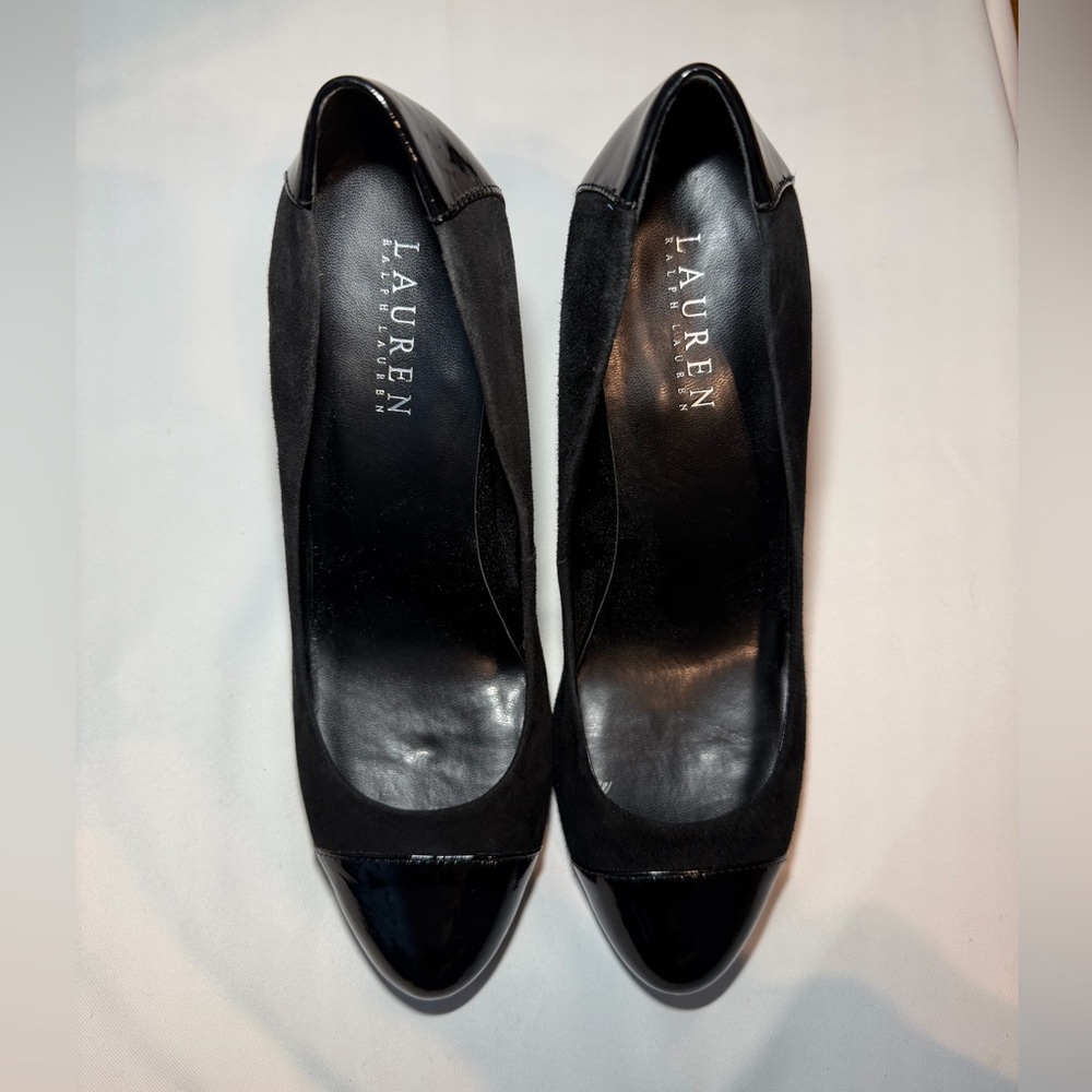 Lauren Ralph Lauren Women's‎ Rafita Leather Suede Black Heels 7.5 - Picture 3 of 7